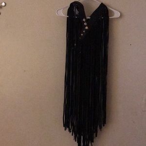 Black fringe faux leather belt